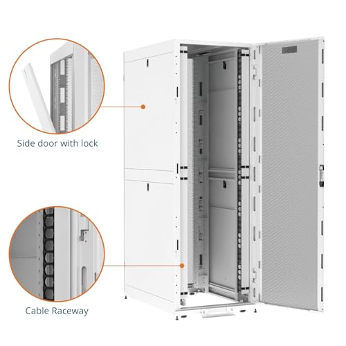 Image of Tecmojo 48U Server Rack Cabinet - PRE-Assembled 32inch Width 48inch Depth IT Network Equipment Cabinet Rack Enclosure with Casters - 3000lbs Weight Capacity, White