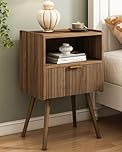 JERX Modern Bedside Table with Storage Drawer and Open Wood Shelf Nightstand for Living Room, Bedroom and Small Spaces, Accent Side Table with Solid Wood Legs, Easy Assembly Walnut Brown