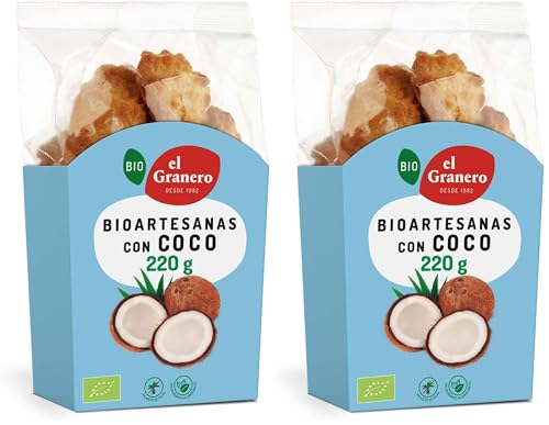 El Granero Integral - Galletas Artesanas con Coco BIO - 220 g - Alto Contenido en Fibra y Nutrientes Esenciales - Propiedades Energéticas - Bajo Índice Glucémico - Aptas para Veganos (Paquete de 2)