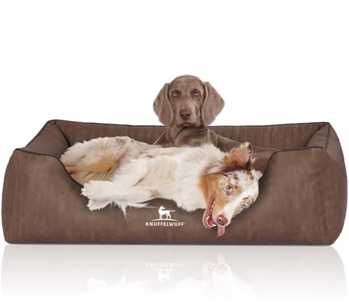Knuffelwuff Orthopädisches Hundebett Tampa aus laser-gestepptem Kunstleder XXL 120 x 85cm Braun