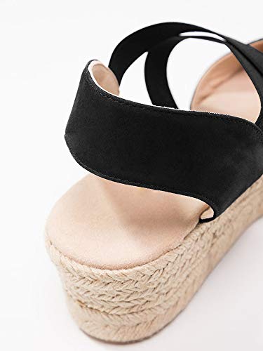 PiePieBuy Womens Espadrille Platform Wedge Sandals Closed Toe Mid Heel Ankle Sandals Black - Thumbnail 5