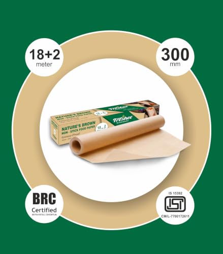 Image of Freshee Pack of 5 Food Wrapping Paper for Baking, Non-Stick Food Paper, Multi-Purpose Organic Paper - Nature's Brown 20m x 300mm