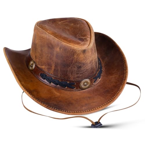 Image of HADZAM Leather Cowboy hat Shapeable into Outback hat, Australian Hats for Men & Women