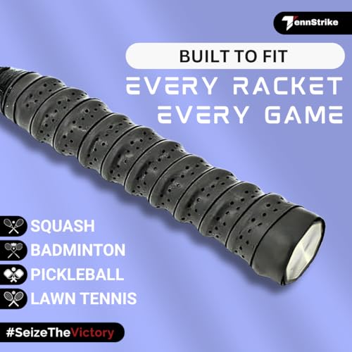 Image of Perforated Anti-Slip Racket Grip Tape - Pack of 5 (Multi-Color) | Overgrip for Tennis, Badminton, Squash & Pickleball | Sweat-Absorbent Foam Cushion Grip (Black Forest)