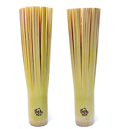 2 Pack Upgraded Bamboo Wok Brush Long Handle Natural Scrubber for Cast Iron & Carbon Steel Woks & Kitchen Cookware Durable Eco-Friendly Kitchen Cleaning Brush (Improved Stability VersionSmall)