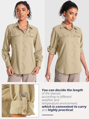Women's UPF 50 UV Sun Protection Long Sleeve Safari Shirts Quick Dry Hiking Travel Fishing Outdoor Cool Shirts2