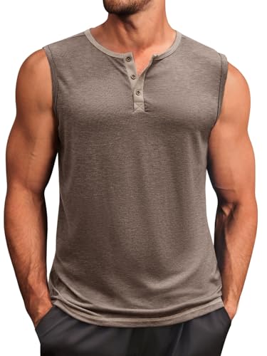 Runcati Men's Workout Tank Tops Sleeveless Gym Muscle Henley Shirt Casual Basic Summer Beach Tops