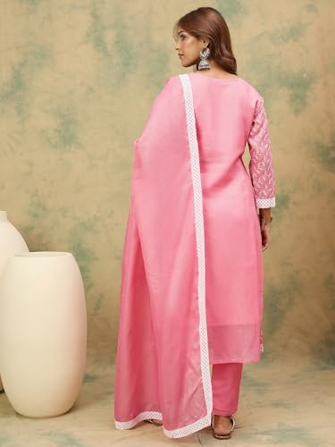 Image of Varanga Women -Thread & Sequin Embroidered Yoke Kurta With Trouser & Scallop Dupatta