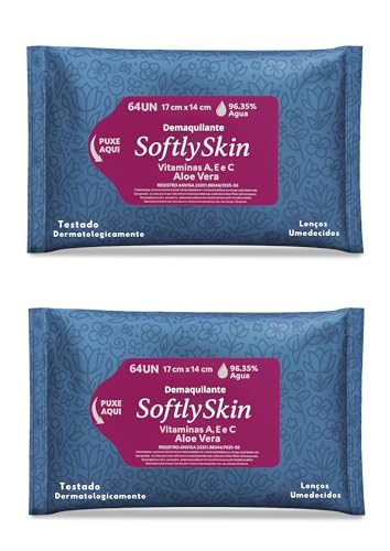 128Un Demaquilante Lenço Umedecido Softly Skin - Com Vitamina E - Suave e Eficiente para Remover Maquiagem e Impurezas