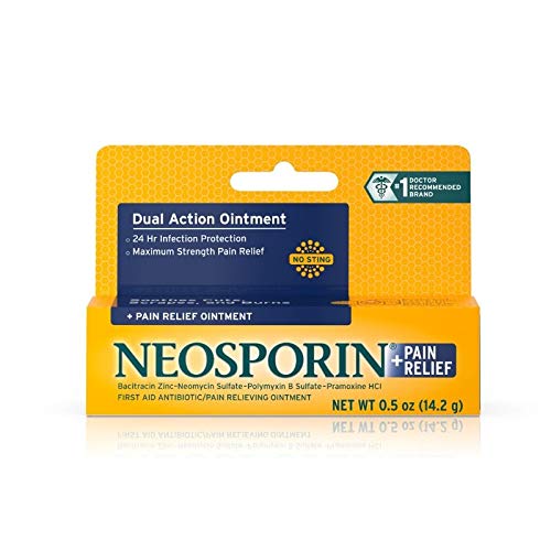 Neosporin + Maximum-Strength Pain Relief Dual Action Ointment, First Aid Topical Antibiotic & Analgesic Ointment for 24-Hour Infection Protection with Bacitracin Zinc & Pramoxine HCl,.5 oz(Pack of 7)