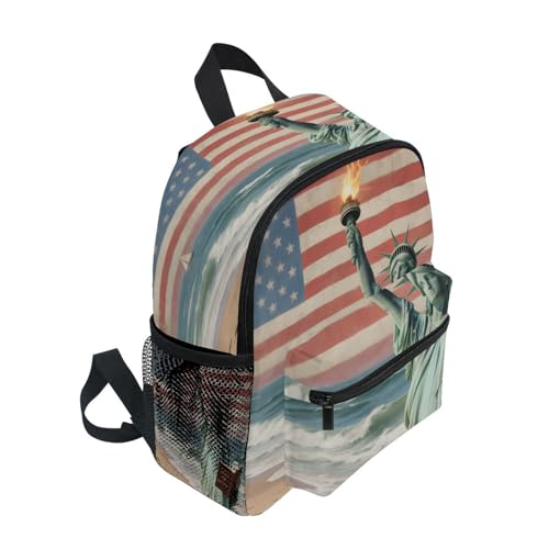 Wudan Statue Of Liberty and Flag School Kid Backpack Bottle Pockets Childrens Kids Bookbag for Airplane M4