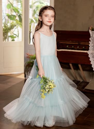 Boho Flower Girl Dress Tulle Ruffles Pageant Formal Dresses for Wedding Backless Party Holiday Communion2