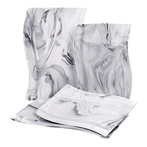 MALACASA, Serie Flora, Platos de Porcelana 4 pcs Diseño con Patrón de Mármol Gris Cover