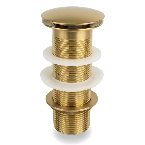 Image of BASSINO Premium 6 Inch Brass Waste Coupling /Washbasin Drainer /Rust-Proof Pop-Up for Basin /Drain Stopper for Tabletop, Wall-Mount & Pedestal Wash Basins(Golden Matt Finish)