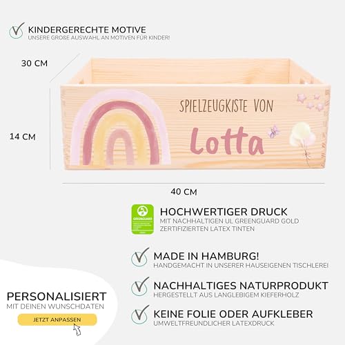 Kidsmood - Spielzeugkiste aus Holz mit Wunschnamen | Aufbewahrungsbox Kinder Spielzeug & Bücher | Praktische Holzkiste als Deko Kinderzimmer oder als Personalisierte Geschenke Baby zur Geburt & Taufe
