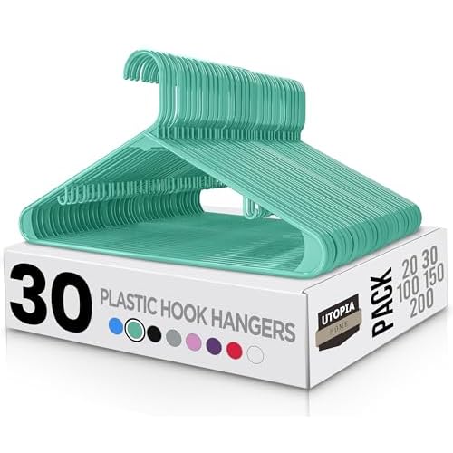 Utopia Home Plastic Hangers 30 Pack – Clothes Hanger with Hooks – Durable & Space Saving (Aqua)