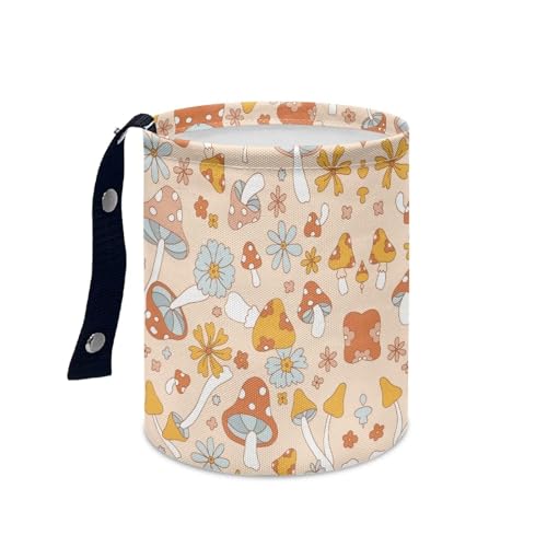 Image of Floral Mushroom Car Trash Bag, Car Trash Can - Cute, Portable, Collapsible for Back Seat, Floor, or Hanging Headrest Waste Basket Car Garbage Accessory