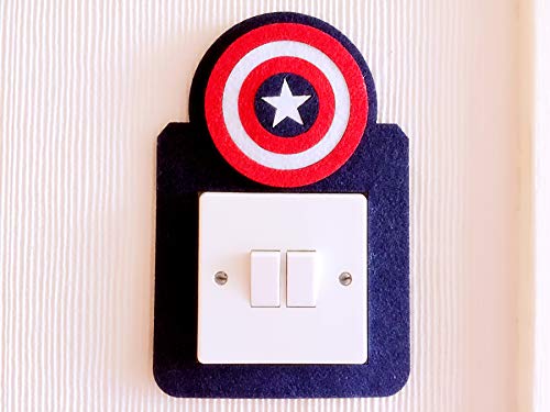 London Golden Swan 3D Superheroes Light Switch Wall Stickers, Batman, Marvel Avengers, Iron Man, Captain of America, Hulk, Thor, Felt! Kids Boys Girls Room Nursery (Captain America)