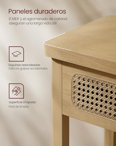 Mesa de consola para recibidor con 2 cajones mueble de entrada estrecho beige roble VASAGLE 6
