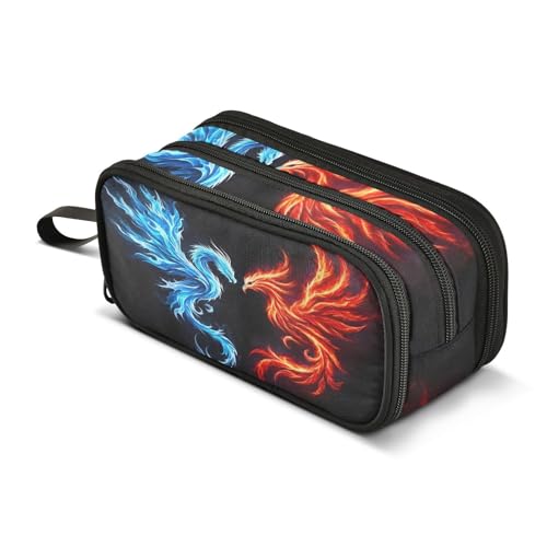 Image of Dragon Phoenix Pencil Case Box Boys Girls Large Pencil Pouch with Zipper Compartments Big Capacity Stationery Pen Bag Organizer for Kids Teens Adults School