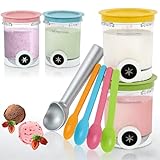 4er-Ninja Creami Swirl - Pack Behälter für Ninja Creami Swirl Pints ​​​​​​und Deckel, Eisbehälter Kompatibel NC700 NC701 Serie Ninja Creami Swirl Pints und Spülmaschinenfest (4Stück+A with 5Löffel)