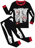KikizYe Skeleton Sleepwear Little Boys Girls Halloween Long Sleeve Cotton Pajamas Toddler Glow in The Dark Pjs Size 2T