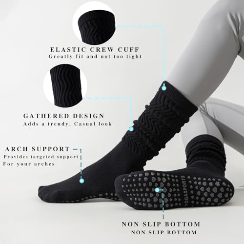 Scrunch Pilates Grip Socks for Women, Yoga Slouch Socks with Grip for Dance Gym Exercise3