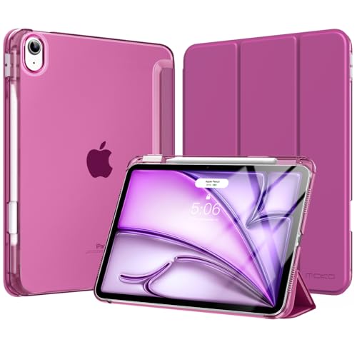 MoKo Cover per iPad Air 11 Pollici Case (M4/M3/M2) 2026/2025/2024, iPad Air 5a/4a Gen 10,9' 2022/2020 con Portapenna, Cover Trifold Sottile e Leggera con Retro in PC Rigido Traslucido, Fucsia
