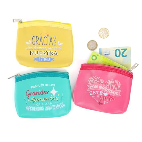 Conjunto de 12 a 42 carteiras com frases agradecimento para convidados, couro sintético com fecho de correr, presente comunhão, casamento, batizado, 3 modelos, não personalizável | presentes, Cores