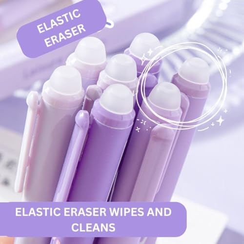 Image of Purple Erasable Gel Pens Set, Blue Ink, Cute Design with Rubber Eraser Cap, 4 Pieces, Student Writing and Office Stationery Gift Set (4-Purple)