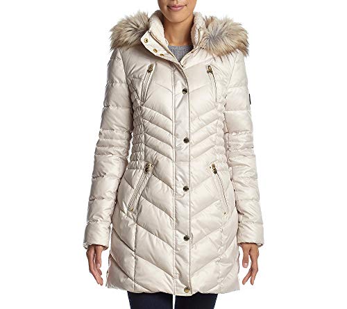 Laundry by Shelli Segal Faux Fur Trim Sherpa Hooded Cinched Waist Puffer Coat (1-XL)