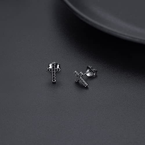 Foruiston Girls 925 Sterling Silver Post Earrings | Pave Cz Black Cross Earrings For Women Men(Cross, Black) #TOP2