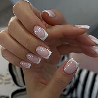 French Press On Nails, 24 Stück Nudes Soft Gel Nägel zum Aufkleben, Quadratische Fake Nägel Mit Nagelkleber, Falsche Nägel Tips, Angenehmes Tragegefühl, Acryl Kunstnägel zum Aufkleben Nail Art