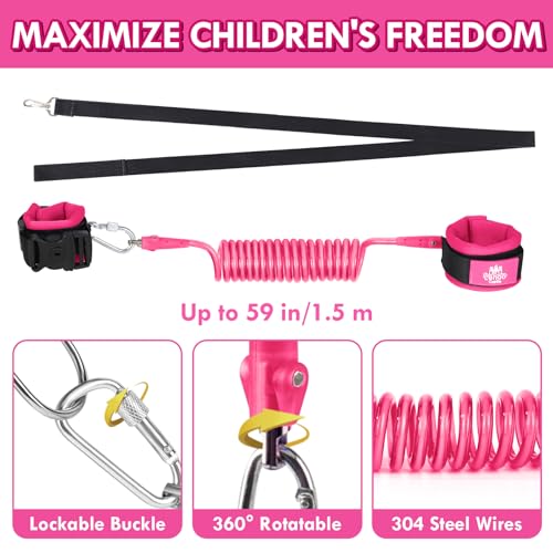 Lehoo Castle Toddler Leash for 1-5 Years, Baby Safety Harness for Girls with Anti-Lost Key Lock & Adjustable Strap, 3-in-1 Wrist Leash and Kids Backpack Harness for Walking Travel (Pink Minnie Mouse)