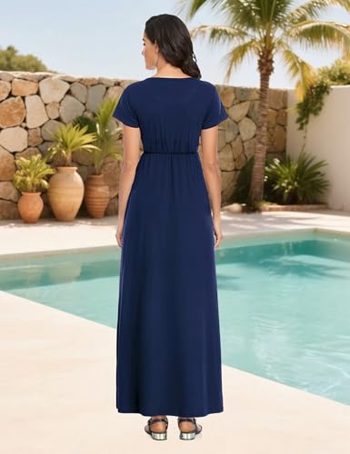 Image of Lacavocor Womens Short Sleeve Maxi Dresses Empire Waist Long Dress