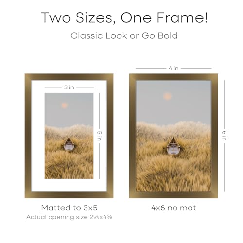 Image of Homeforia 4x6 Bronze Picture Frame, High-End Metal, 3x5 Mat, Glass | High End Aluminum, Tempered Glass, Acid-Free 3x5 Removable Mat, 4x6 in Edge-to-Edge Display 6x4, Wall Kit, Set Of 2