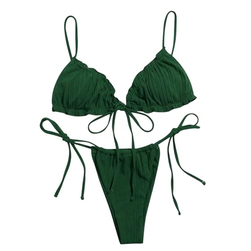 Generisch Bikini de verano sexy dos piezas flaco cubierto aguas termales traje de baño con pechos pequeños traje de baño mujer vientre plano, verde, M