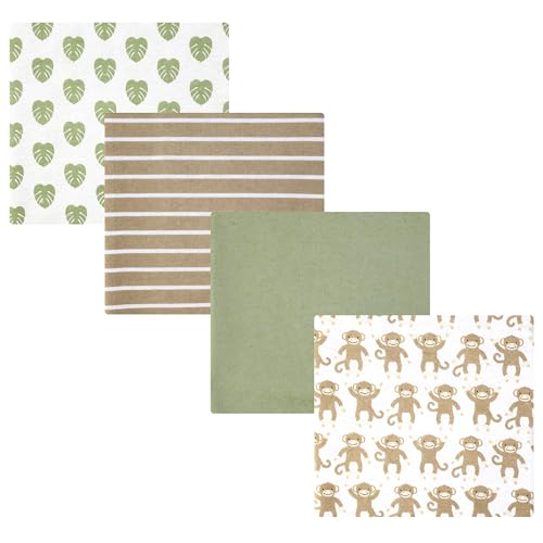 Image of Hudson Baby Infant Boys Cotton Flannel Receiving Blankets 4-Pack, Monkey, One Size
