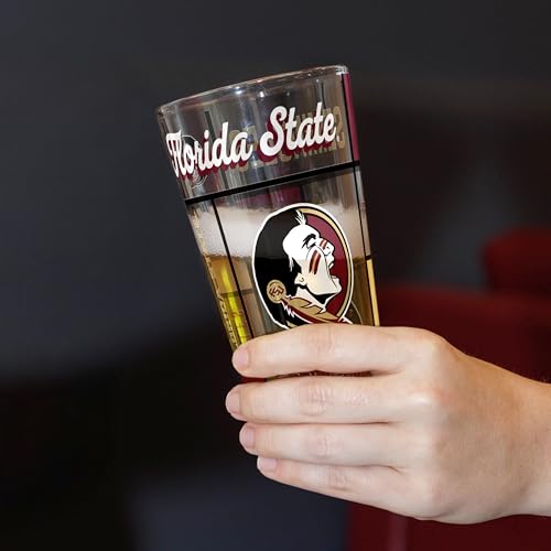 Image of Logo Brands NCAA oz Stained Glass Pint Glass - 3D Embossed Logo & Bold Team Colors - Durable Sports Fan Beer Glass for Home, Bar & Tailgates