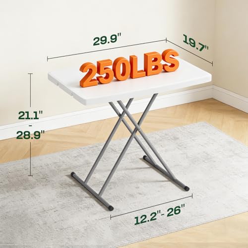Image of BestOffice 30 Inch Picnic Table, Utility Foldable Tray Table for Small Spaces, Small Desk Adjustable Height for Party Event, Camping, White