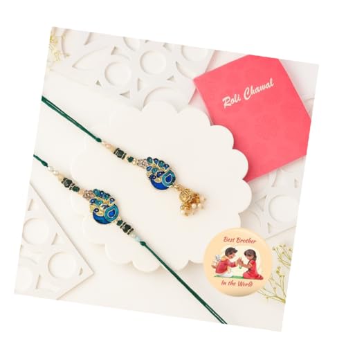 Image of Peacock Colorful Feathers Designer Rakhi with Roli Pack - Rakhi for Brother, Bhaiya, Bhai
