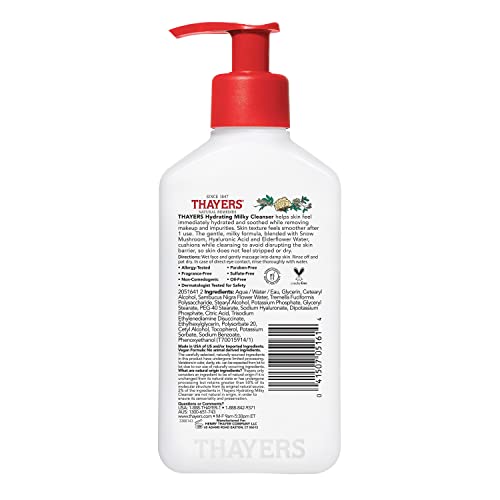 Thayers Milky Hydrating Face Cleanser With Snow Mushroom And Hyaluronic Acid, Dermatologist Recommended Gentle Facial Wash And Hydrating Skincare For Dry And Sensitive Skin, Paraben Free, 8 Fl Oz #TOP7
