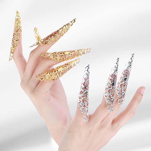 20 Pack Finger Nail Claw Rings Ancient Queen Costume Fingertip Claw Nail Rings Metal Finger Knuckle Claw for Halloween Vampire Nails Women Cosplay Costume Drama Dance Show