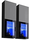 LED blanches ExtremeFurniture T50 Vitrine, Carcasse en Noir Mat/Façade en Gris Brillant + LED Blanches