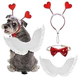 Rbenxia Dog Valentines Costume Dog Sweeat Heart Headband Love-Themed Dog Clothes with White Feather Wing Heart Headband, Pet Valentine Photo Shoots Outfit for Small Medium Large Dogs