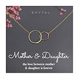 EFYTAL Mother Daughter Necklace,Sterling Silver or Gold Plated Interlocking Infinity Circles, Mom Necklace for Women, Mom Gifts from Daughters, Daughter Gift from Mom, Gold Plated, No Gemstone