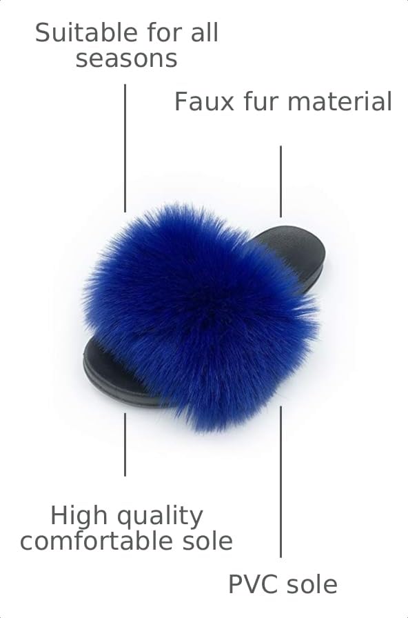 Image of Women's Faux Fur Slides Slippers Fluffy Fuzzy Sandals Open Toe Furry Slide Flip Flop Indoor Outdoor