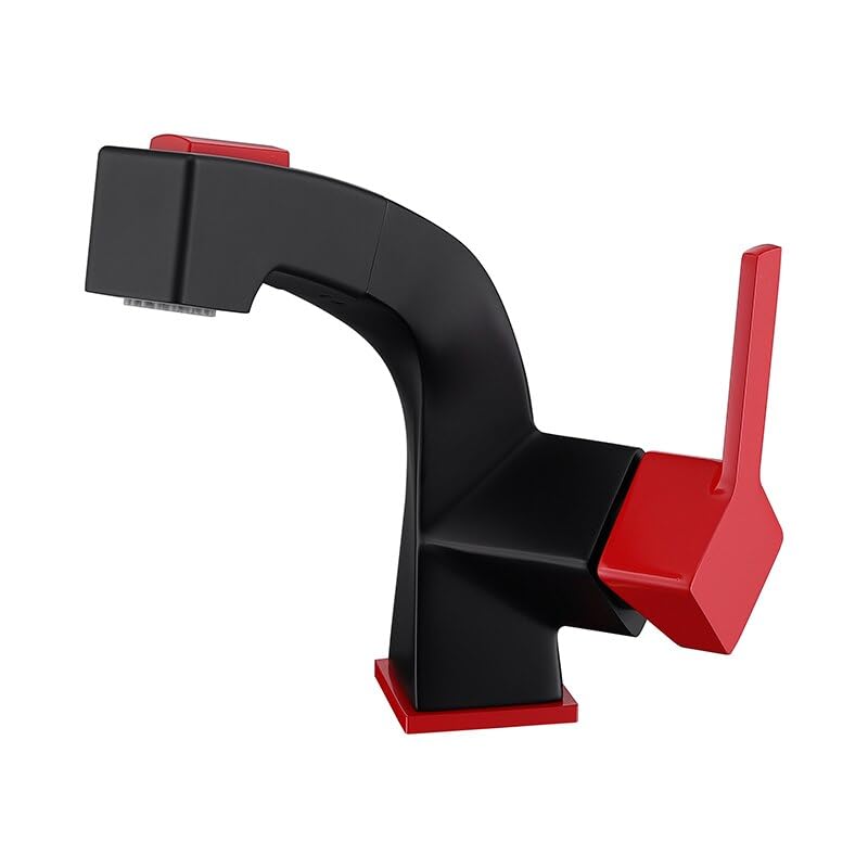 Robinet d'évier extractible noir et rouge pour salle de bain moderne