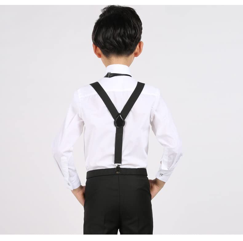 RR DESIGN Suspender for Kids- Adjustable,Y Back with satin pre-tied neck bow tie (4-8 Years, Black) 1