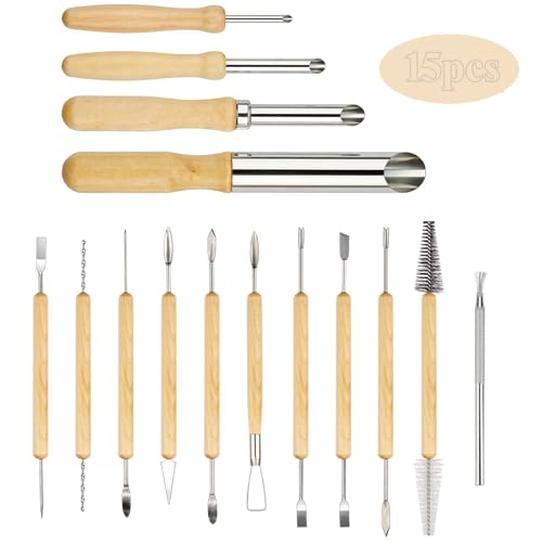 msymsyu 15 Stück Modelierwerkzeugset Modellierwerkzeug Ton Werkzeug Set Töpferwerkzeug DIY Grabstichel Kit Prägestift Clay Tools Polymer Clay Tools Töpfer Zubehör für DIY Modellbau und Bildhauerei